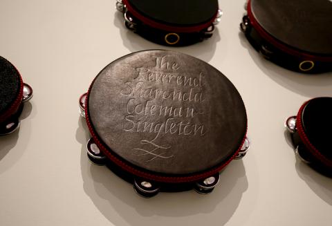This is a detail photograph of a tampering with a name engraved on it as a part of the artwork "Requiem for Charleston."