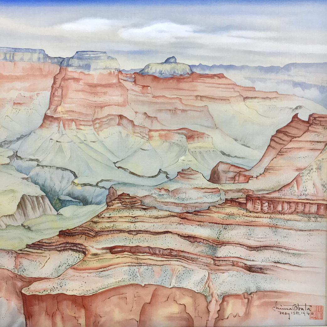 A painting of the grand canyon in watercolor. 