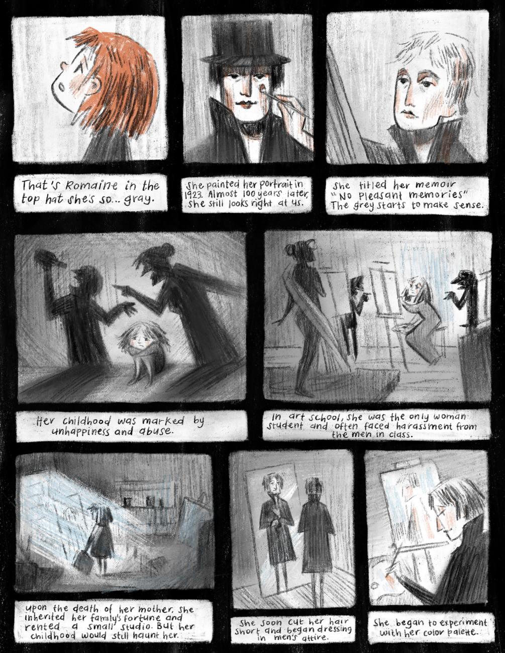 Do You Think I’m Hiding? A Comic About Romaine Brooks, page one