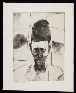 Puryear's Gbago, a drypoint on paper of a man.
