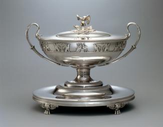 An image of a silver soup tureen made by Jacques-Henri Fauconnier.