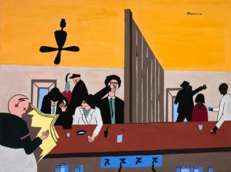 Lawrence's gouache painting of a bar scene. 