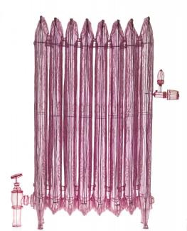 A pink radiator made of polyester fabric. 