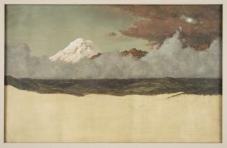 Exhibition - Humboldt, Frederic Edwin Church, Mount Chimborazo through Rising Mist and Clouds, 1857, oil and pencil on paperboard, 13 9/16 x 21 1/8 in. Cooper Hewitt, Smithsonian Design Museum, Gift of Louis P. Church, 1917-4-824, Photo © Cooper Hewitt, S