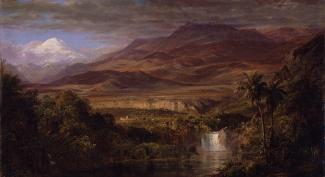 Exhibition - Humboldt, Frederic Edwin Church, Study for “The Heart of the Andes,” 1858, oil on canvas, 10 1/4 x 18 1/4 in., Olana State Historic Site, New York State Office of Parks, Recreation and Historic Preservation, OL.1981.47.A.B.