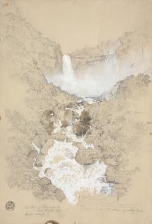 Exhibition - Humboldt, Frederic Edwin Church, Tequendama Falls near Bogotá, Colombia, July 1853, pencil and gouache on paper, 18 1/8 × 12 1/2 in, Cooper Hewitt, Smithsonian Design Museum, Gift of Louis P. Church, 1917-4-260, Photo © Cooper Hewitt, Smithso