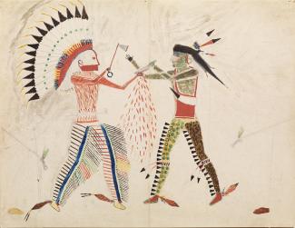 Exhibition - Humboldt, Mató-Tópe, Battle with a Cheyenne Chief, 1834, watercolor and pencil on paper, 12 3/8 x 15 3/8 in., Joslyn Art Museum, Omaha, Nebraska, Gift of the Enron Art Foundation, 1986.49.384, Photograph © Bruce M. White, 2019.