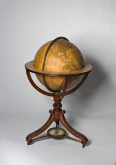 Exhibition - Humboldt, Newton & Son, Newton's New and Improved Terrestrial Globe, 1852, wood, paper, brass, and glass, 42 in. x 26 in. overall, Smithsonian’s National Museum of American History.