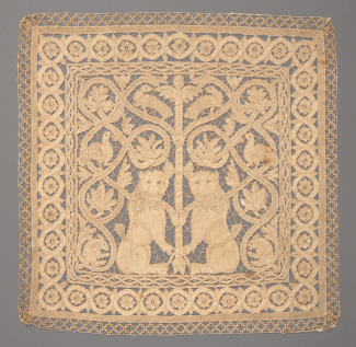 A lace panel with two lions.