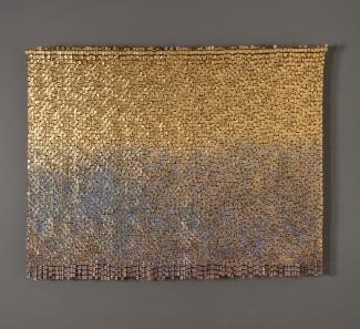 Handwoven linen tapestry with gold leaf 