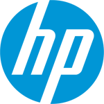 The HP logo in blue