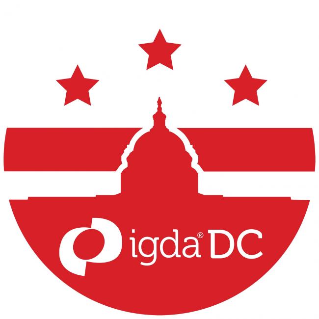 Logo with red and white Ditrict of Colombia flag with the capitol building superimposed over it