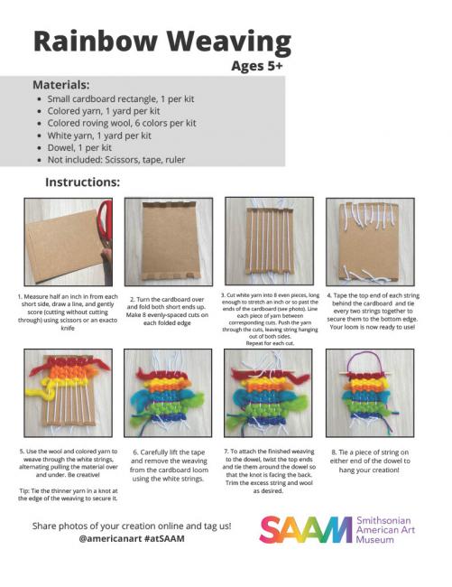 A PDF showing the 8 steps to make a rainbow weaving