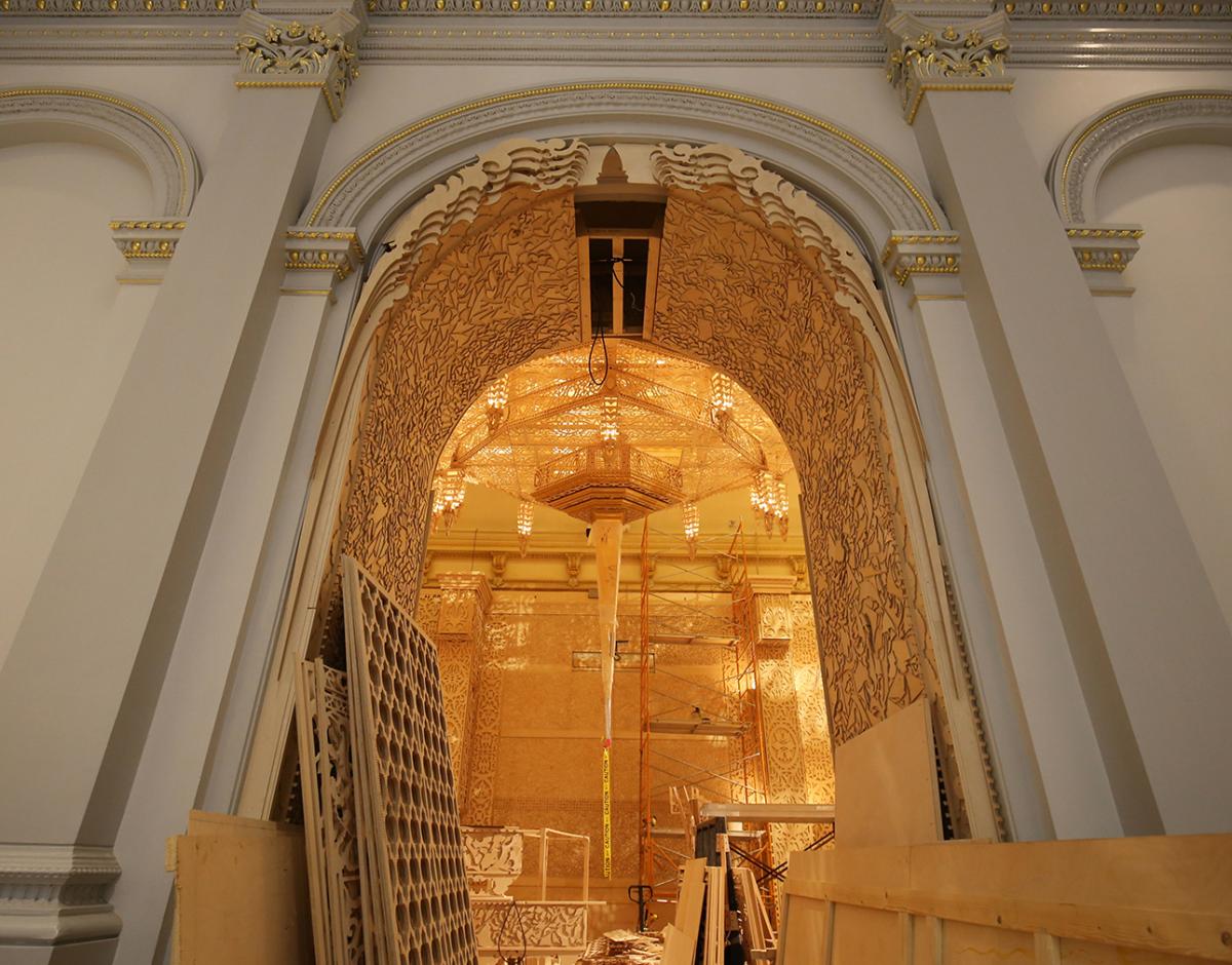 A photo from outside the grand salon looking in at David Best's Temple