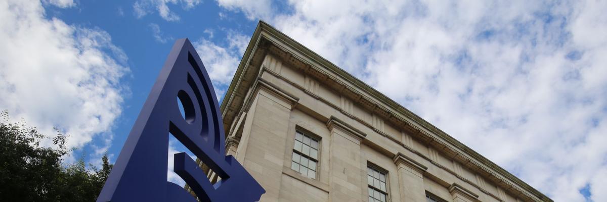 Detail of Modern Head sculpture on the exterior of SAAM