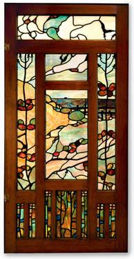 A stained glass entry hall panel