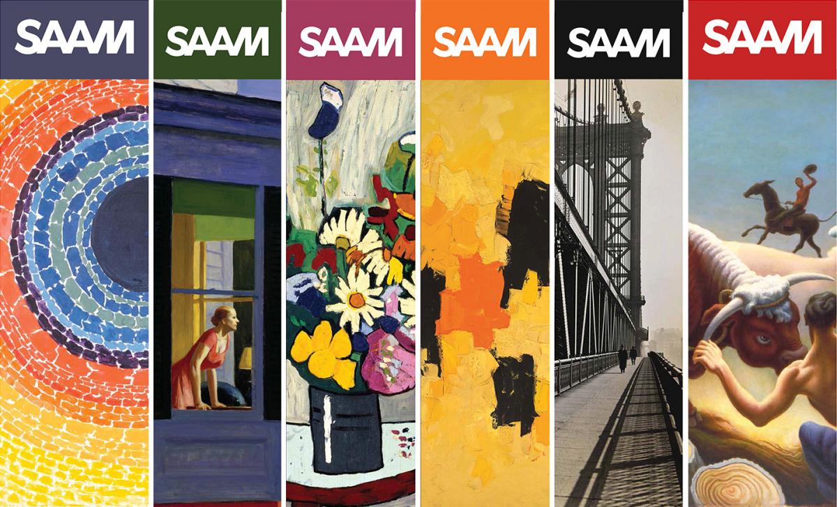 A digital reproduction of six banners at the Smithsonian American Art Museum.