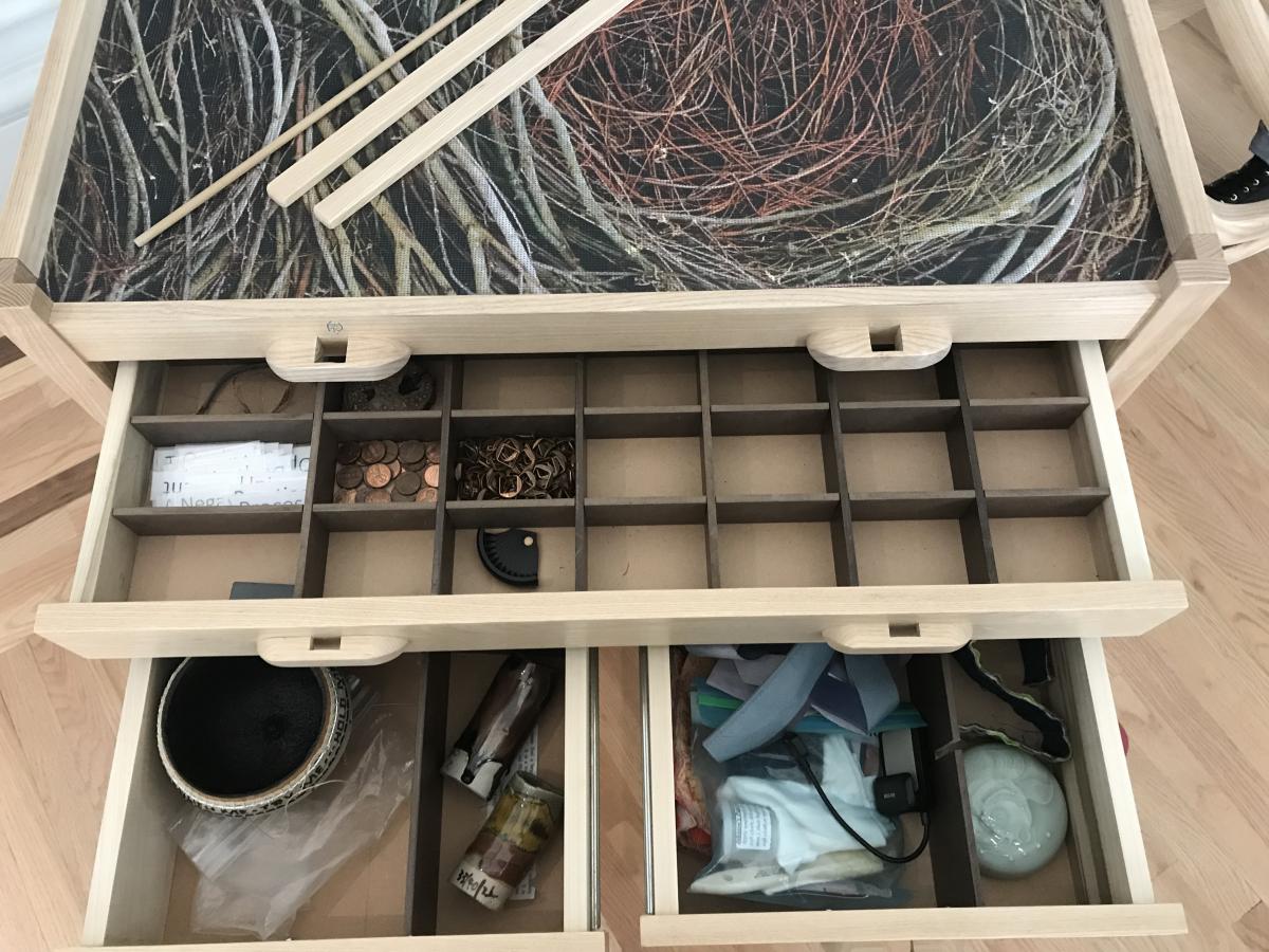 The Renwick's new art cart has mutiple drawers for storing objects.