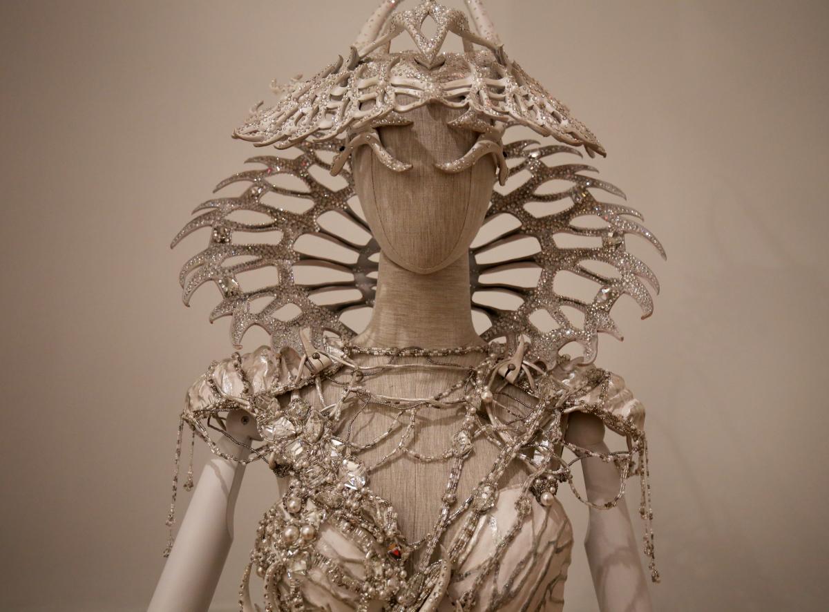 A detail of one of Gelareh Alam's costumes at the Renwick Gallery.