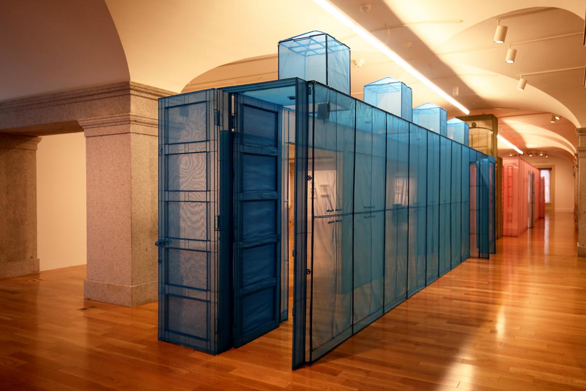 This is a detail photograph of Do Ho Suh's blue hub.