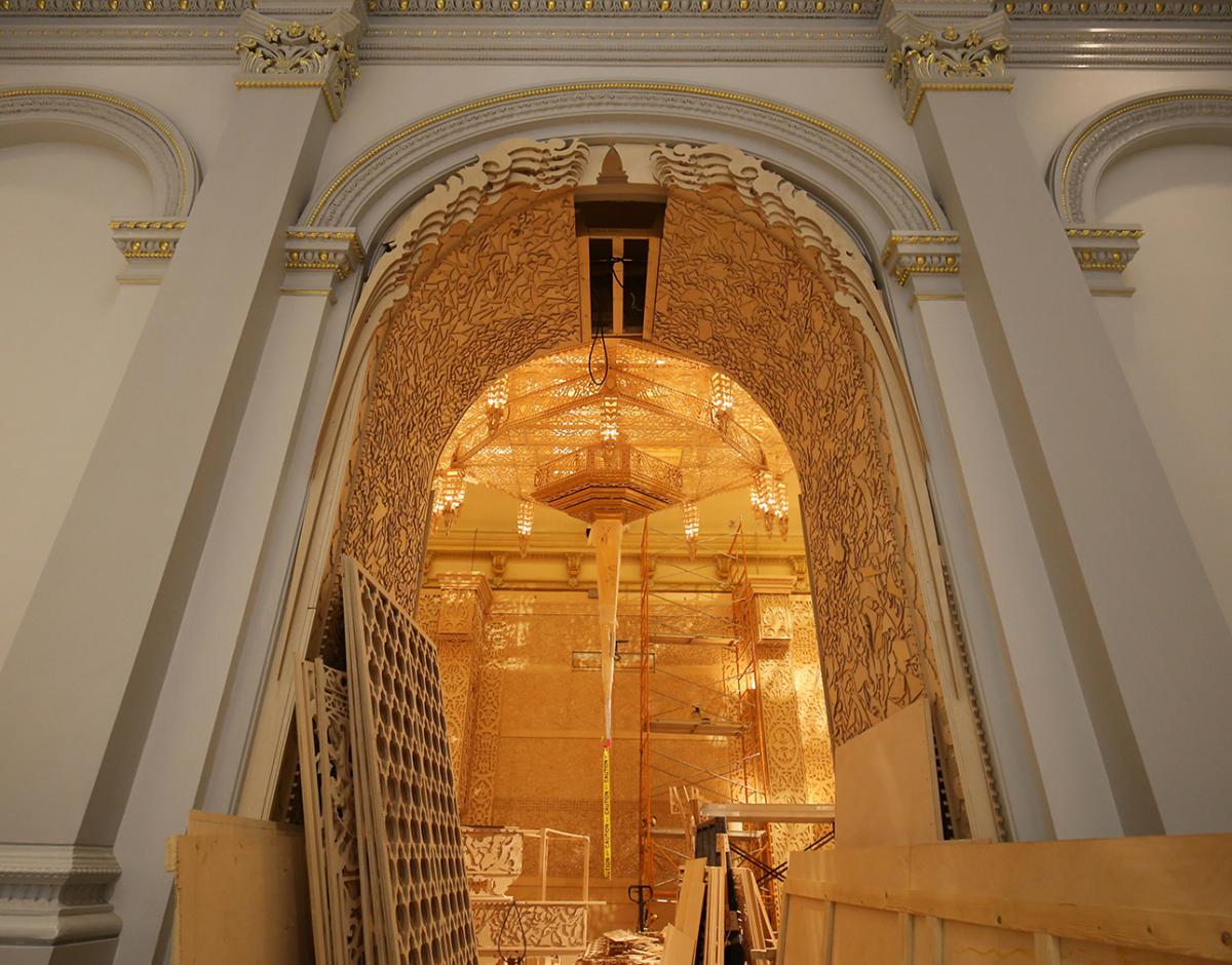 A photo from outside the grand salon looking in at David Best's Temple