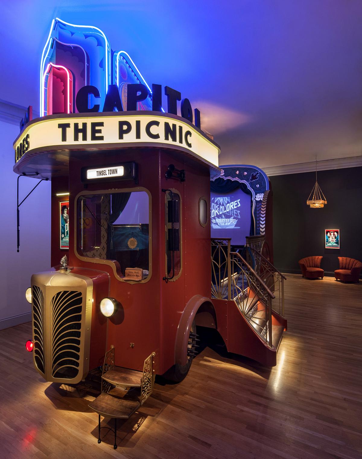 An image of capitol theater, a portable movie theater inside the Renwick Gallery.