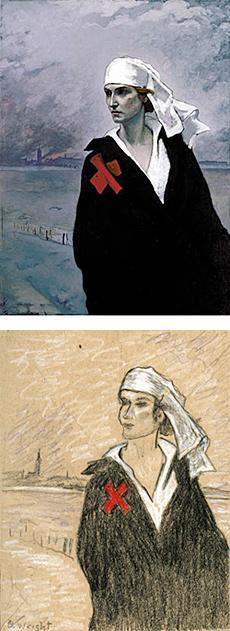 Top: Romaine Brooks's La France Croisée . Bottom: Barbara Wright's untitled drawing.