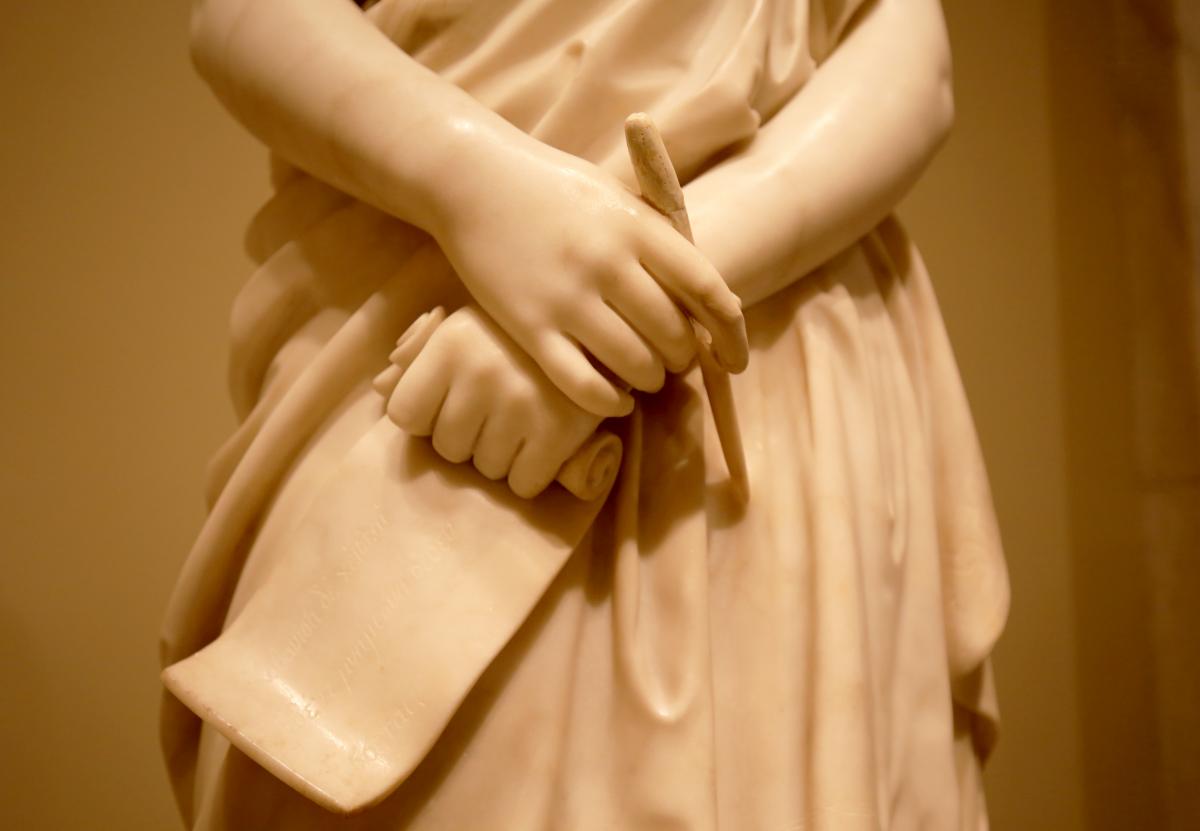 A detail of Sappho's hands by sculpture artist Vinnie Ream.