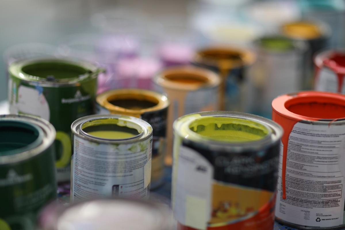 A detailed photograph of paint cans. 