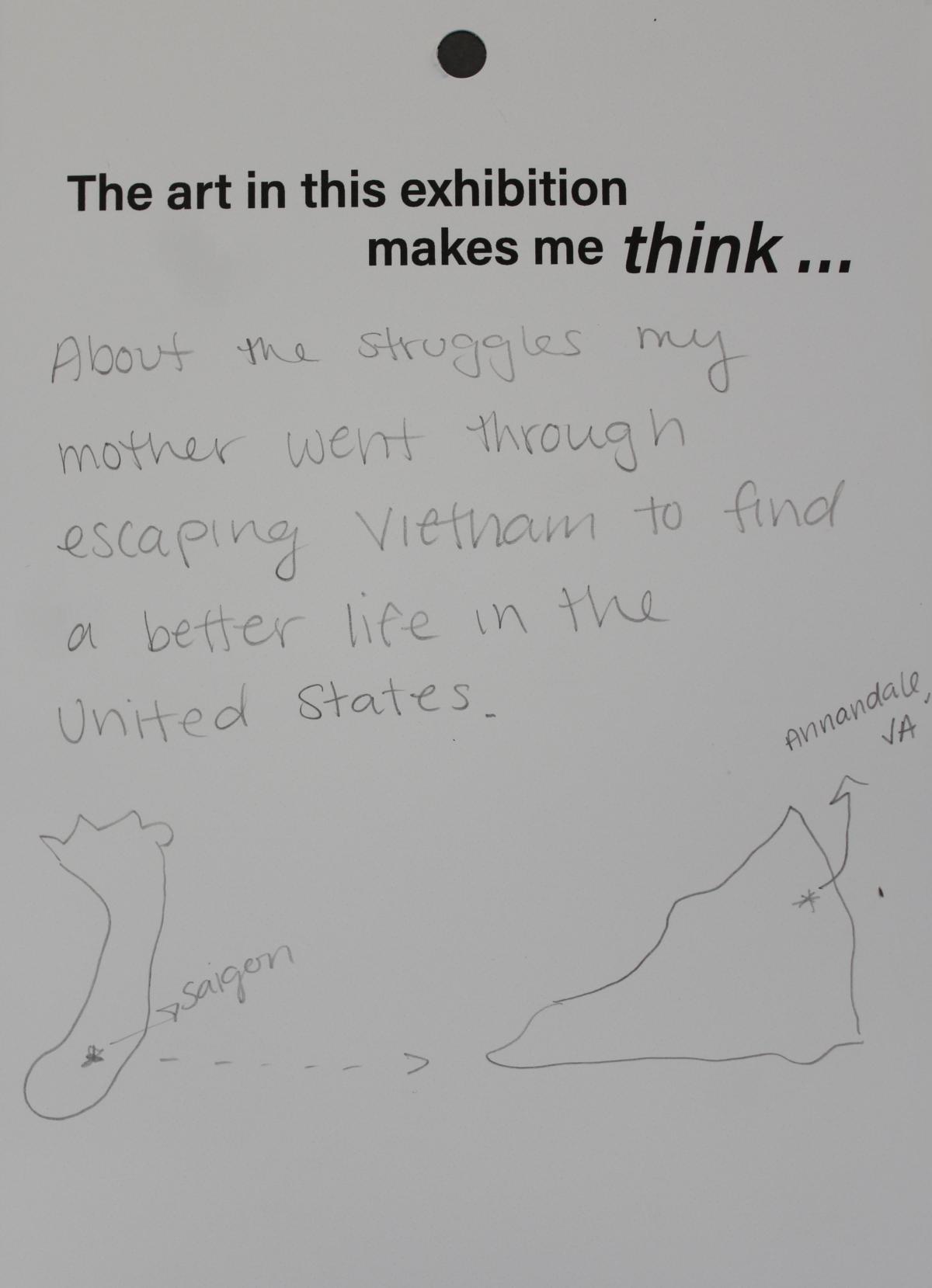 A visitor creates a map linking Vietnam and the US as his mother was a refugee