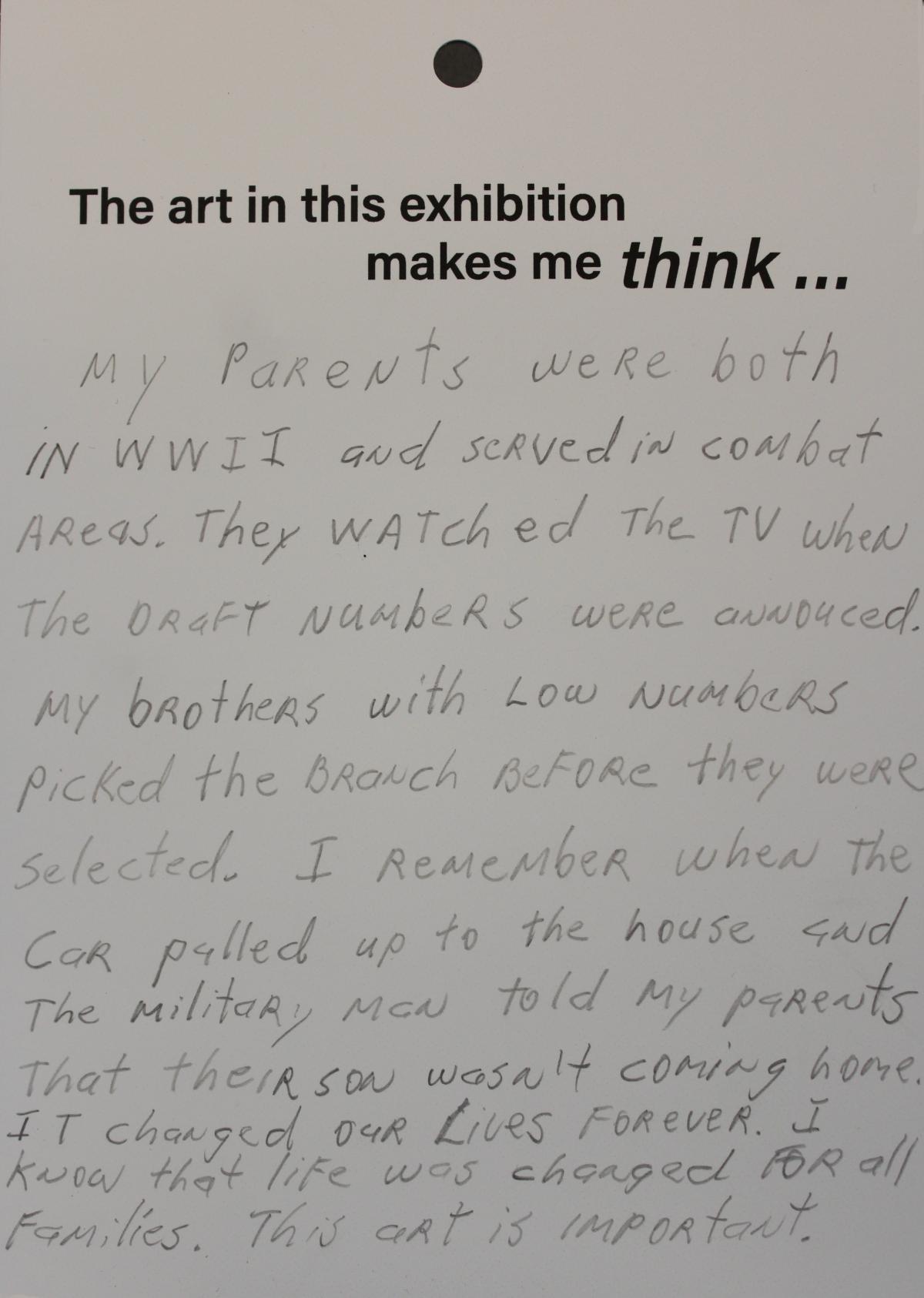 A visitor's comments reveal a personal connection to war