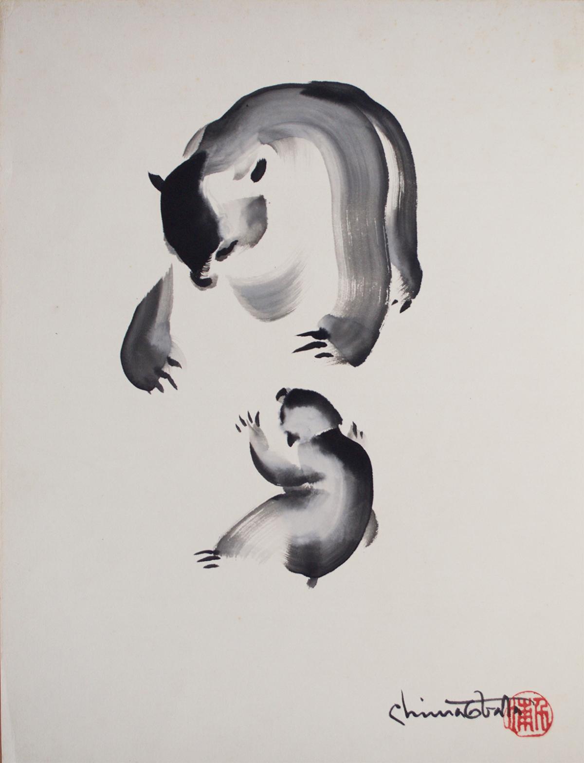 A watercolor image of two bears. 