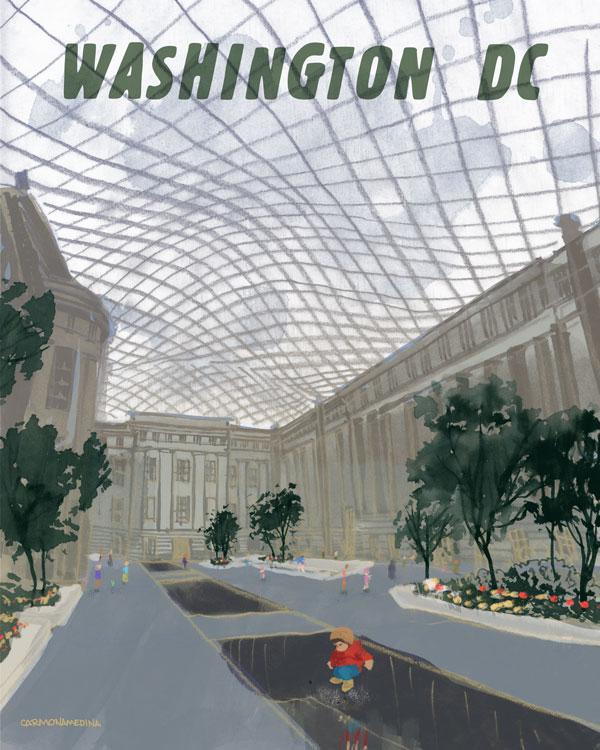 A drawing inside the Smithsonian American Art Museum courtyard.