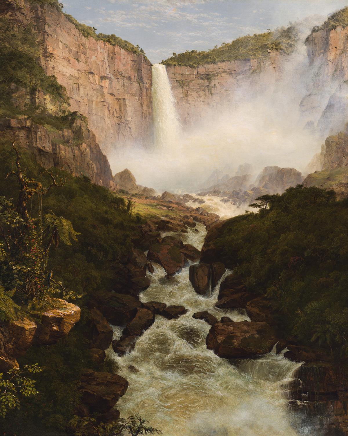 A painting of a waterfall