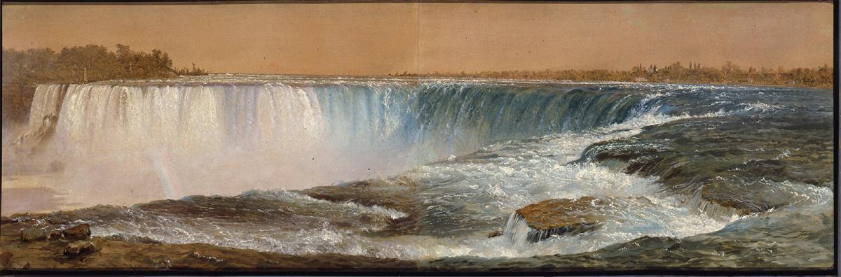 A painting of a waterfall