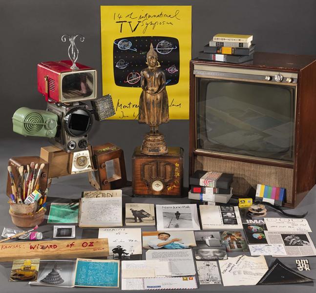 A selection of artifacts and ephemera from the Nam June Paik Archive