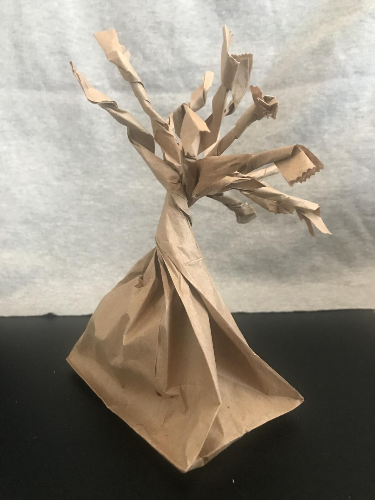 a tree made out of a paper bag