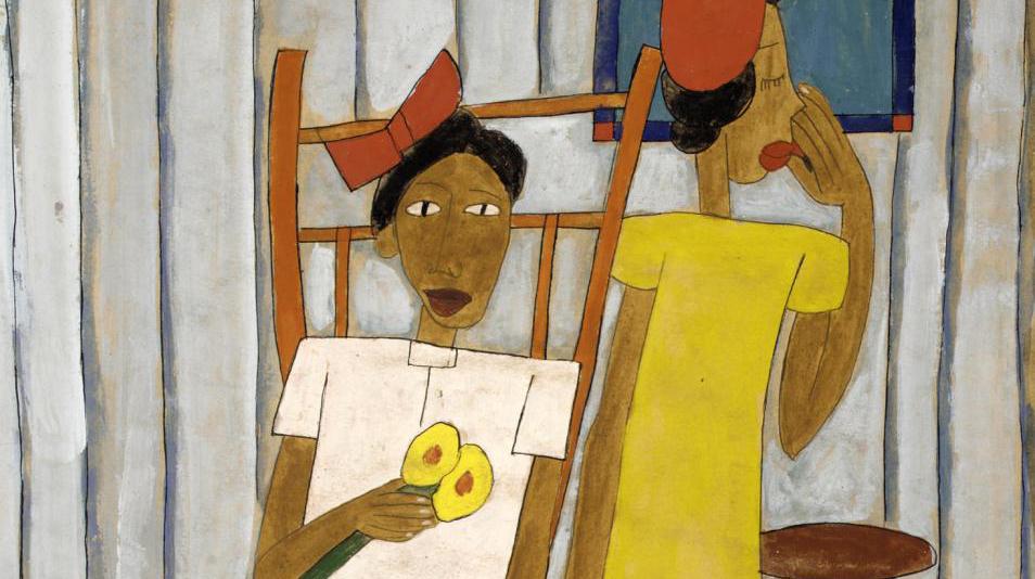 A painting of two figures. 