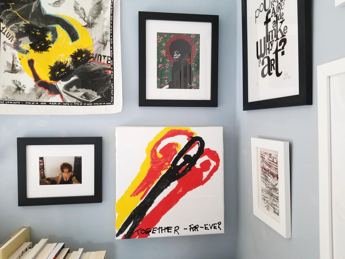 A wall of artwork