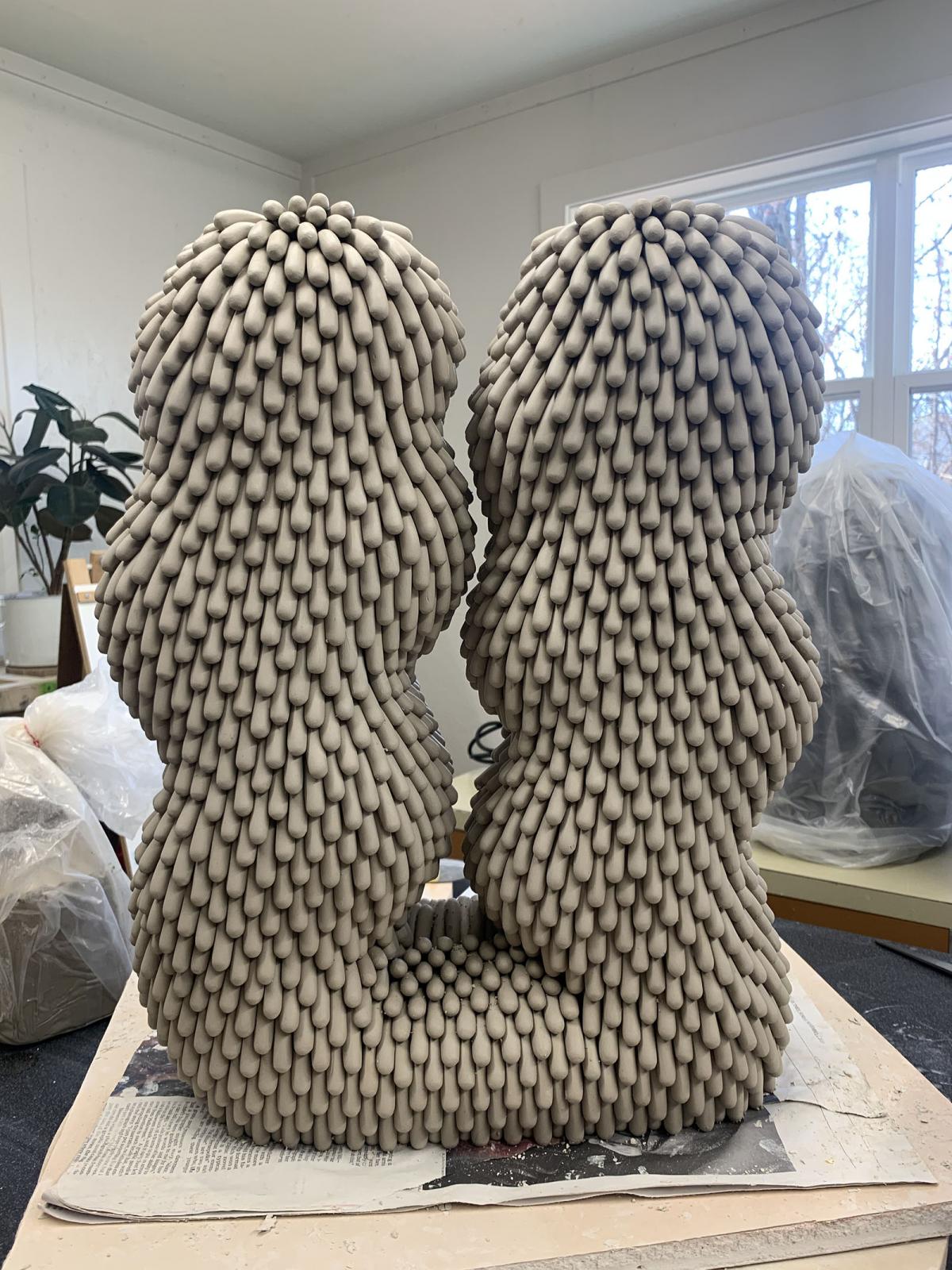 A photograph of a sculpture piece in process