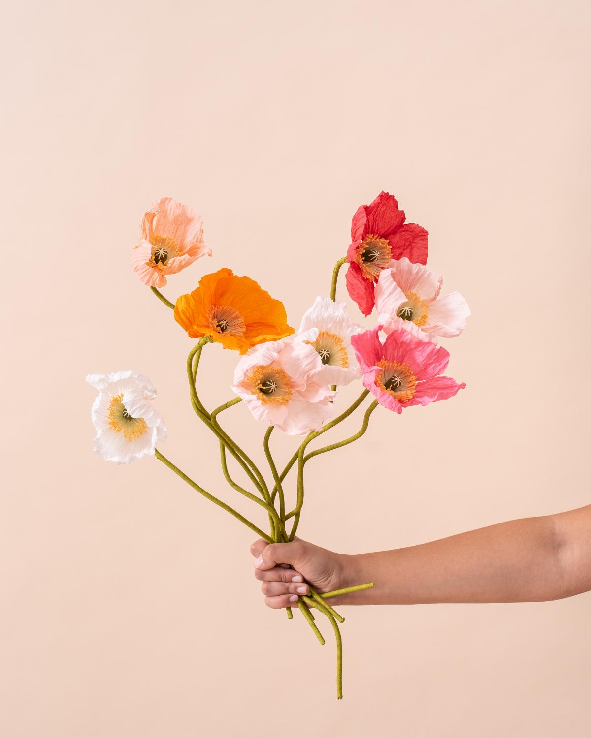 Photo of Paper flowers held by hand.