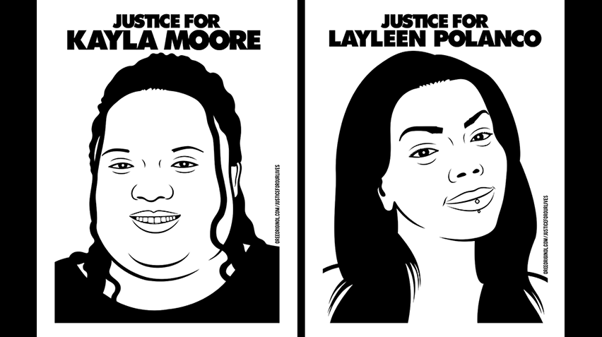 Two black and white illustrated portraits side-by-side