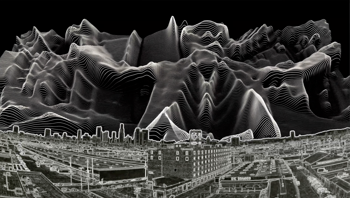 Black and white image of x-ray view of city