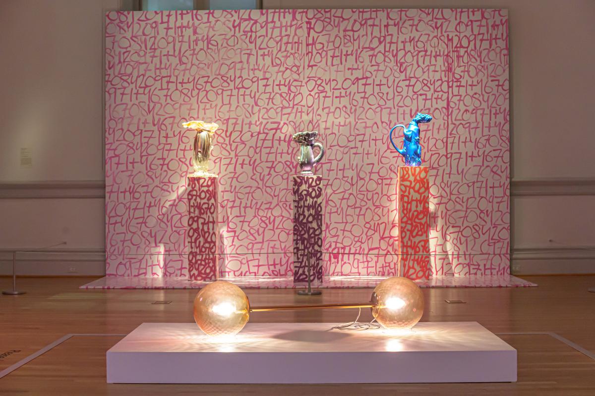 A chandelier made of glass that looks like meat.