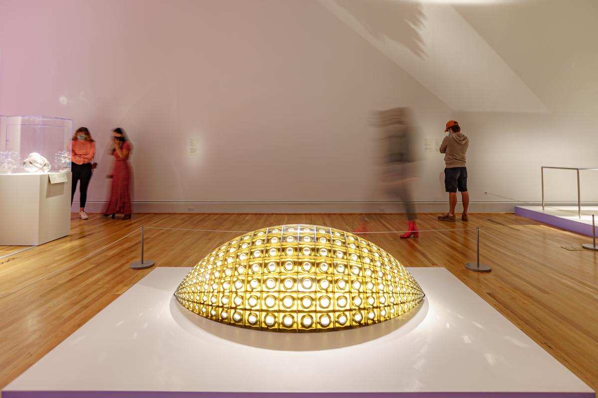 A chandelier made of glass that looks like meat.