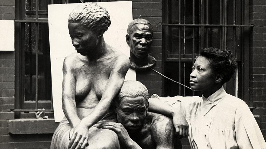 Artist Augusta Savage with her sculpture