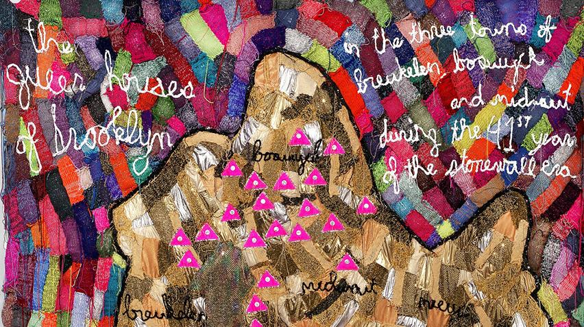 Close up of knitted textile installation