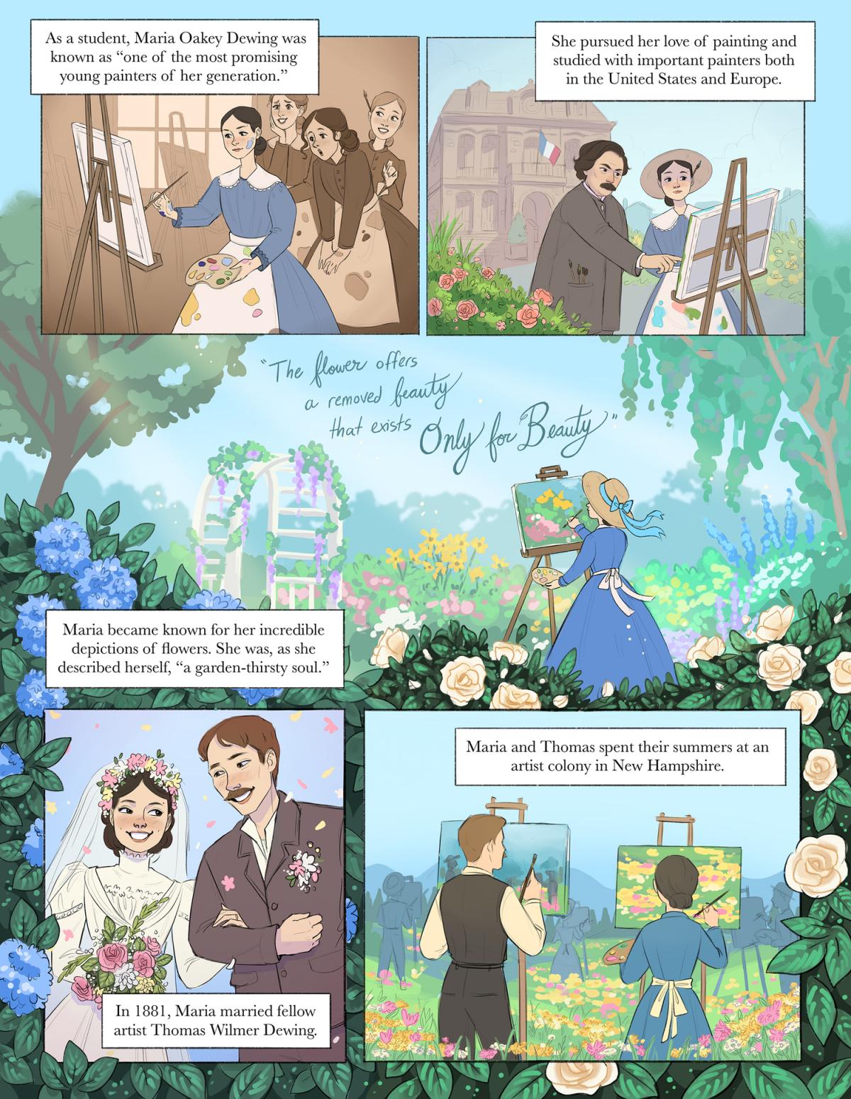A Garden-Thirsty Soul: A Comic about Maria Oakey Dewing, page one