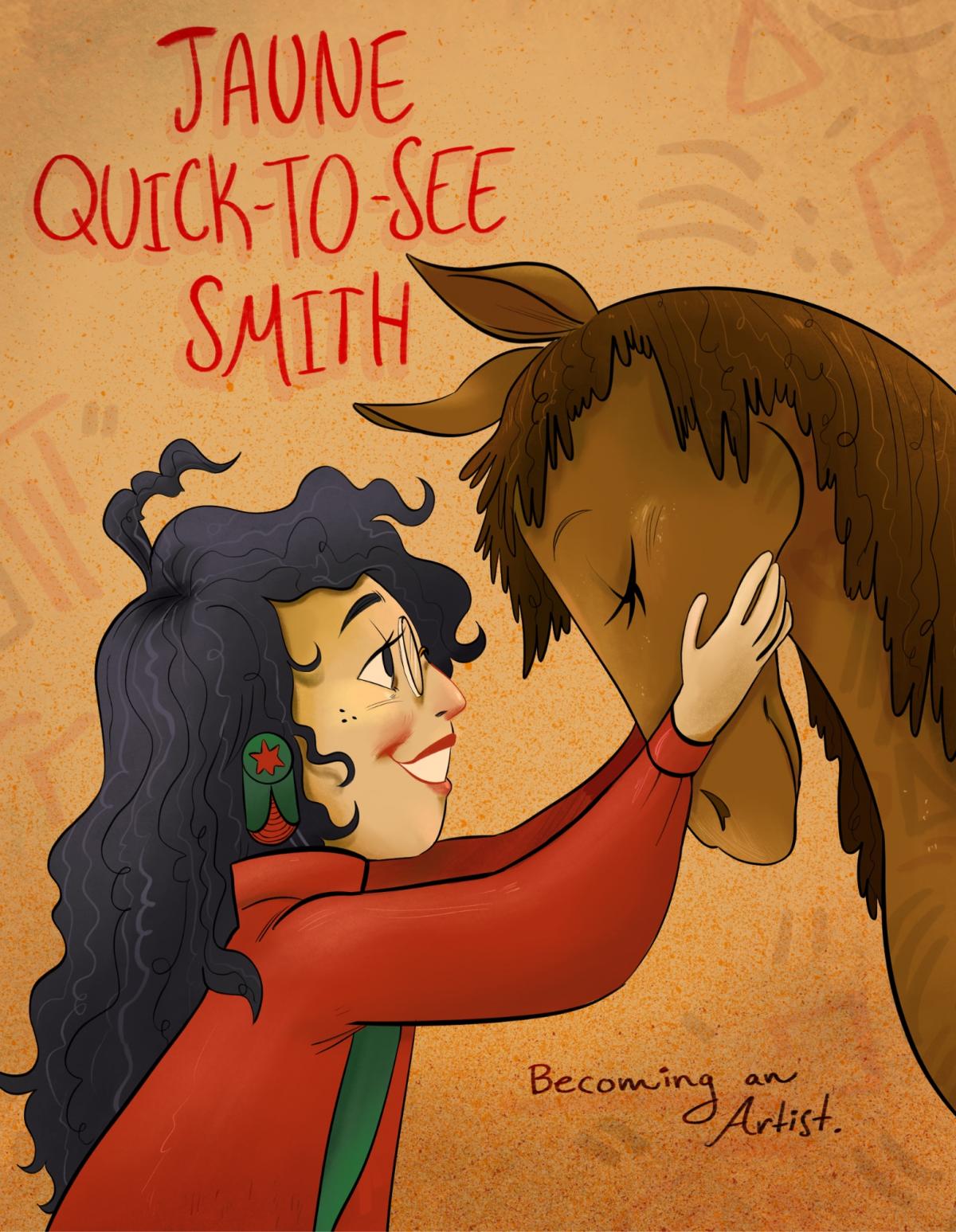 An illustrated cover of a comic. A girl is holding a horse's face in her hands. The artist's name is in the top left corner.