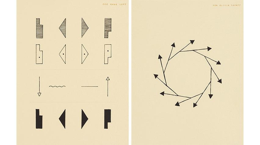 Side by side artworks displaying symbols in a musical arrangement.